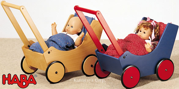 人形の乳母車白木 ハバ社手押し木のおもちゃ 人形遊びベビーカー HABA toy